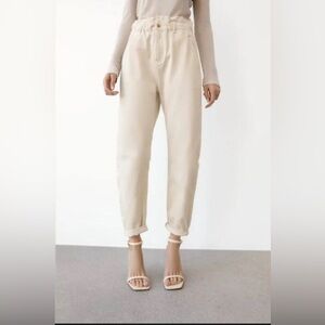 Zara- Ivory Paperbag High Rise Denim Jeans